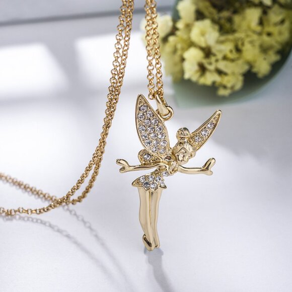 14k Gold Plated Disney Tinkerbell Fairy Wings Pendant with AAAAA Cubic Zirconia - Picture 5 of 9